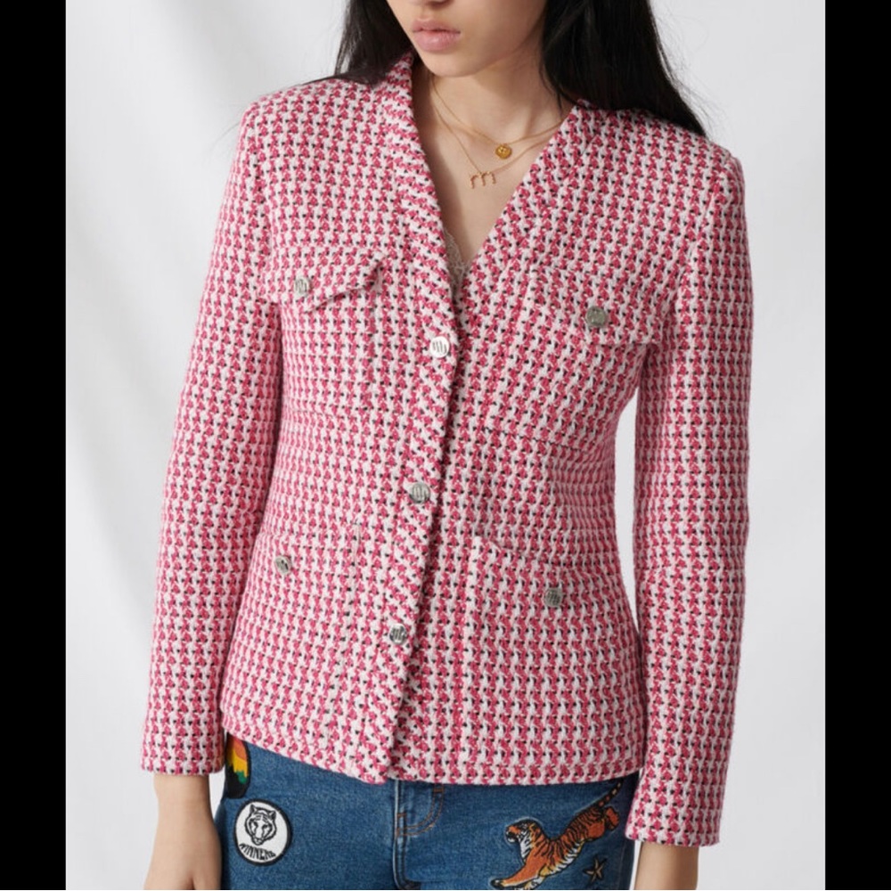NWT Maje Fuchsia Tweed Style Jacket